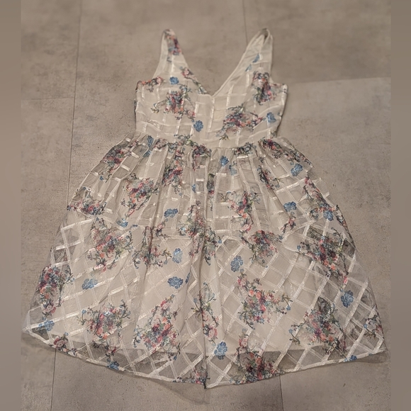 Maeve Dresses & Skirts - Maeve White Floral Mini Dress with Blue & Pink Accents